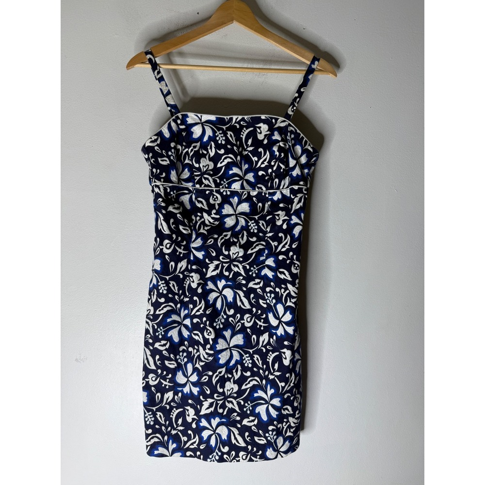 Vintage 90s Y2K City Triangles Dress SZ 9 Blue White Floral Spaghetti Strap